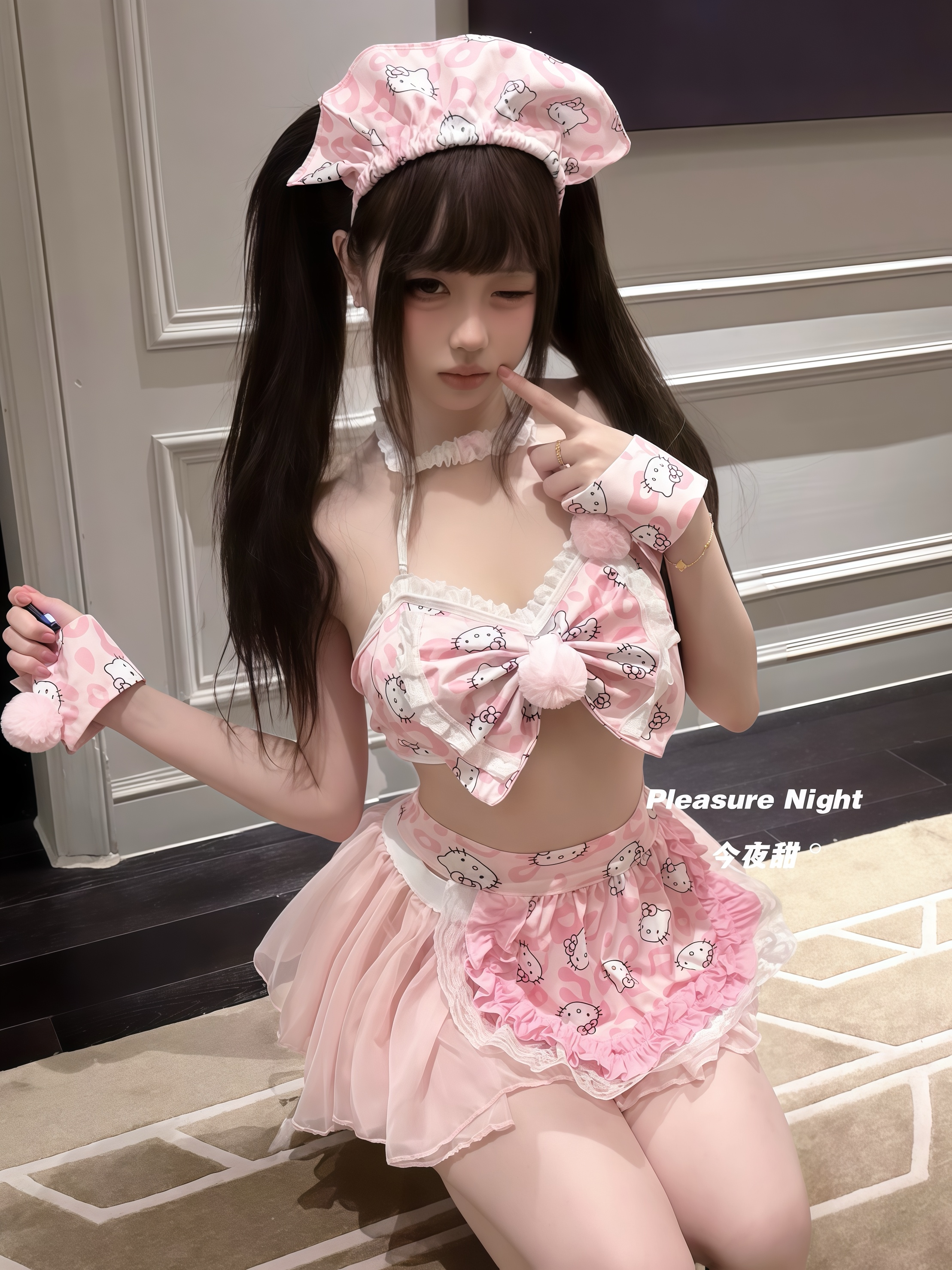 奶气kitty*性感纯欲可爱印花蝴蝶结分体睡衣套装情侣约会趣味内衣