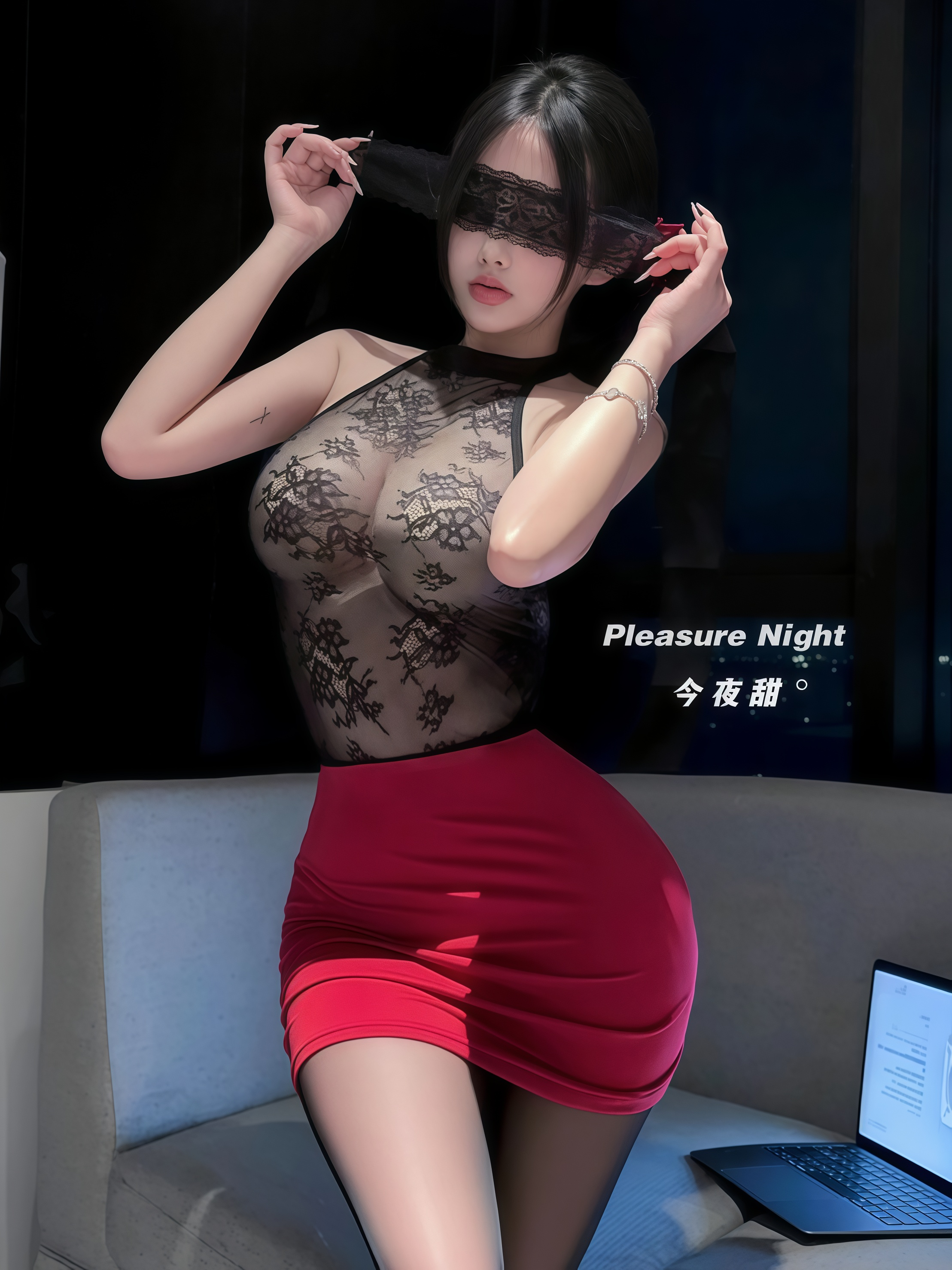 夜色诱人*大码性感OL秘书制服黑色蕾丝透视挂脖紧身包臀裙套装女