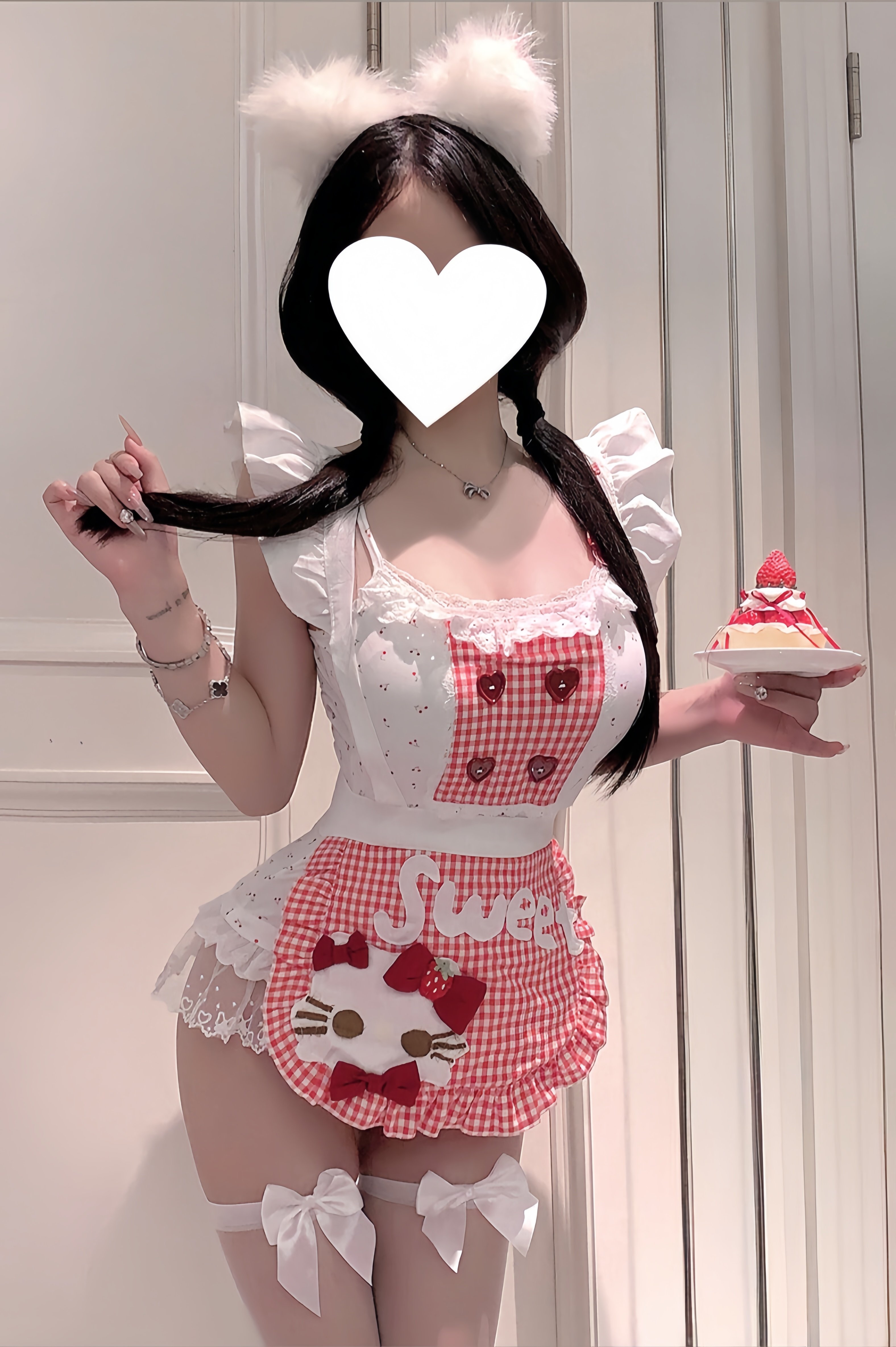 樱桃蛋糕」*原创手作性感小厨娘蕾丝可爱女仆cos制服纯欲qqny睡裙