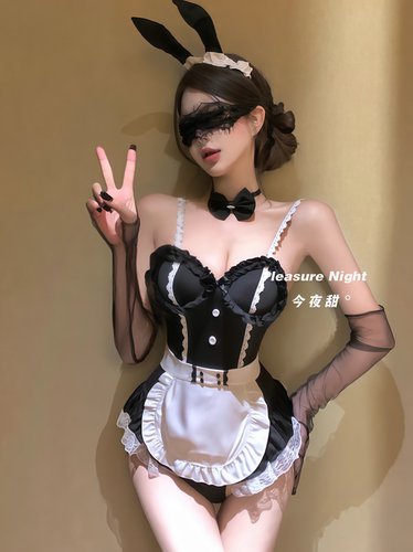 黑巧兔娘*情调趣味内衣性感兔女郎cos女仆制服装纯欲连体睡衣qqny