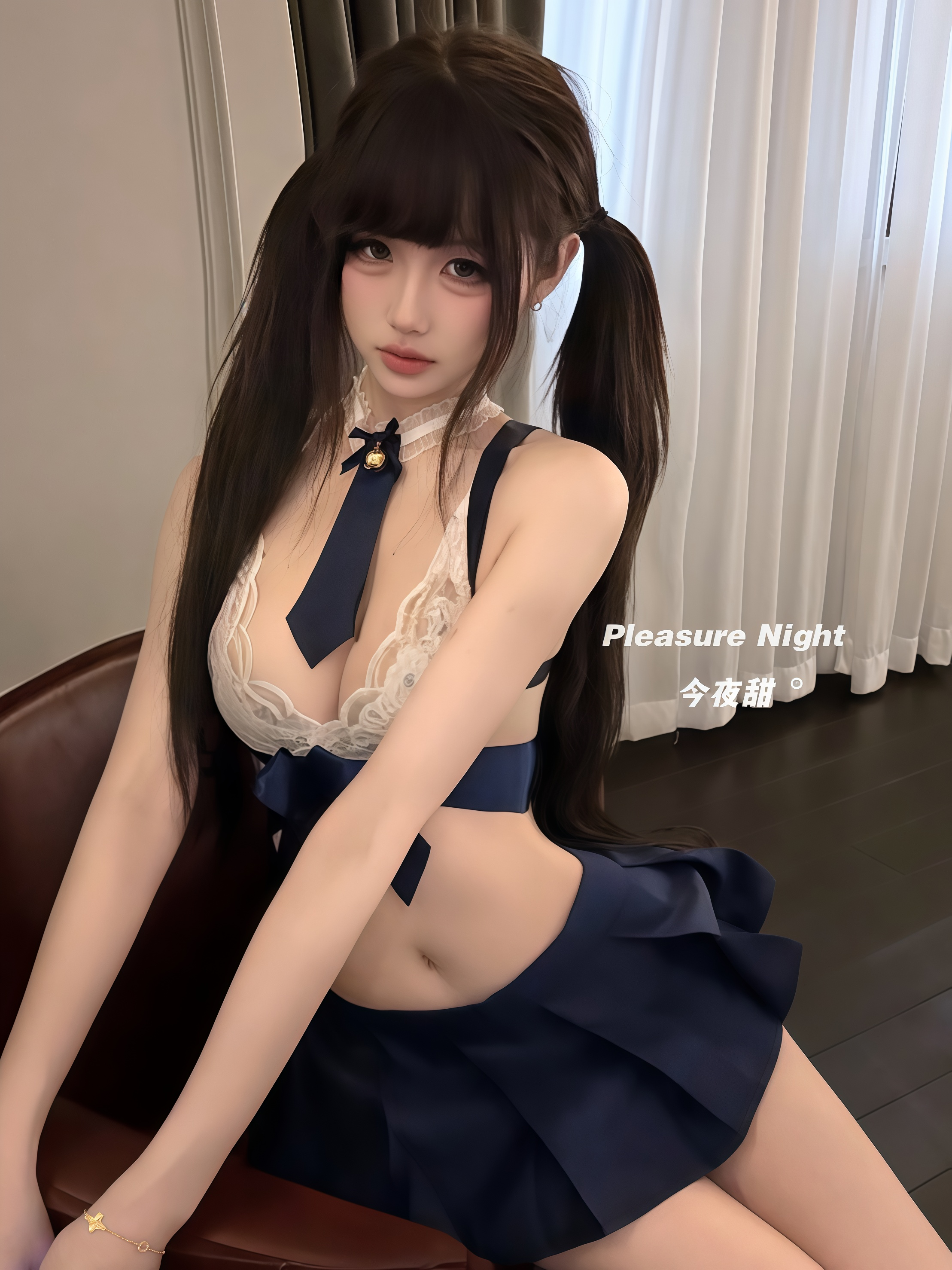 青涩学妹*纯欲露臀JK制服睡衣蕾丝上衣百褶裙性感日系qqny套装女