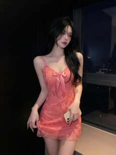 芳华美人*粉色睡衣女夏冰丝吊带裙性感睡裙高级感大码家居服短裙