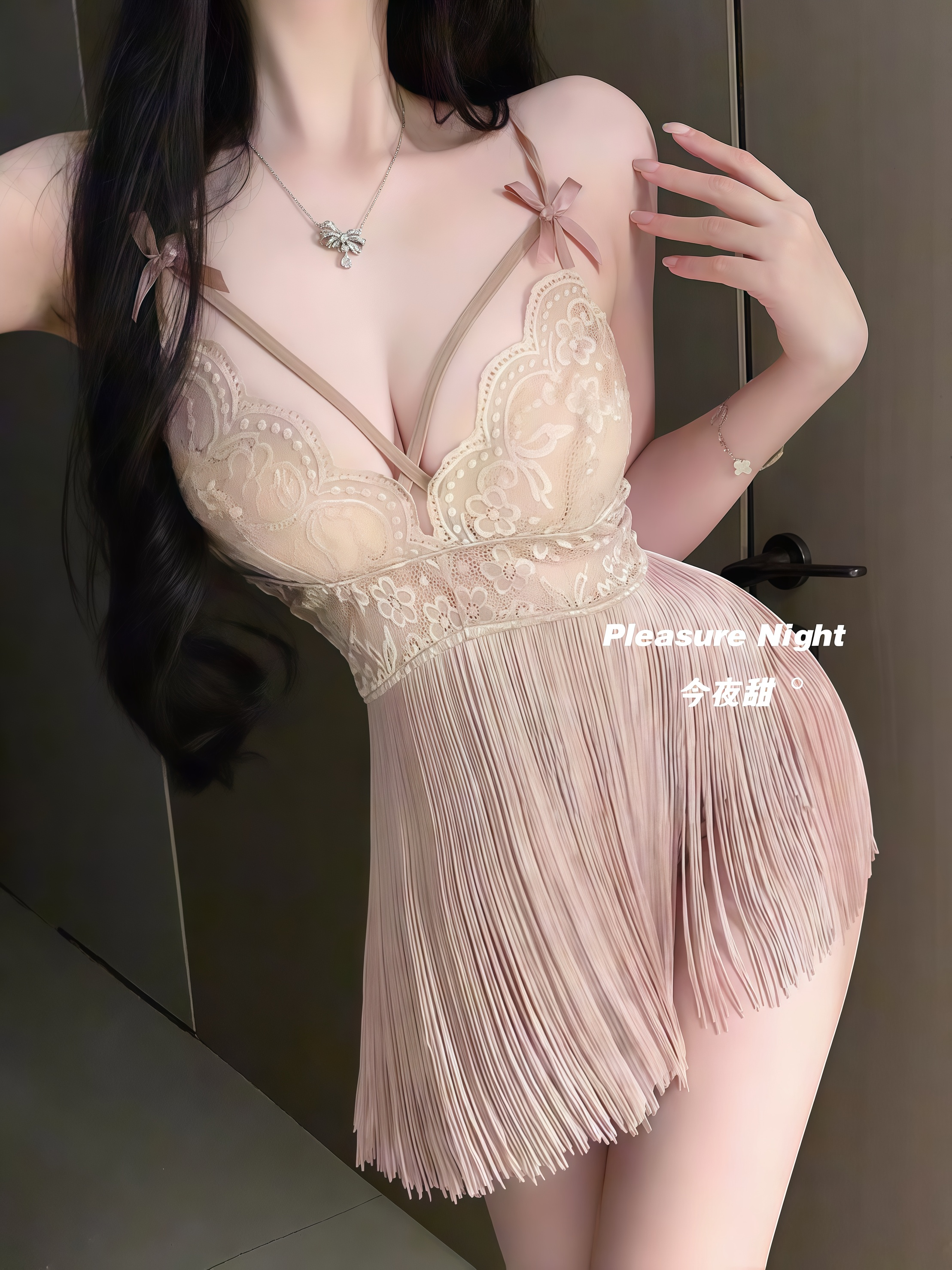 桃粉漫纱*流苏性感蕾丝吊带睡衣女大码胖mm情调睡睡2026新款战袍