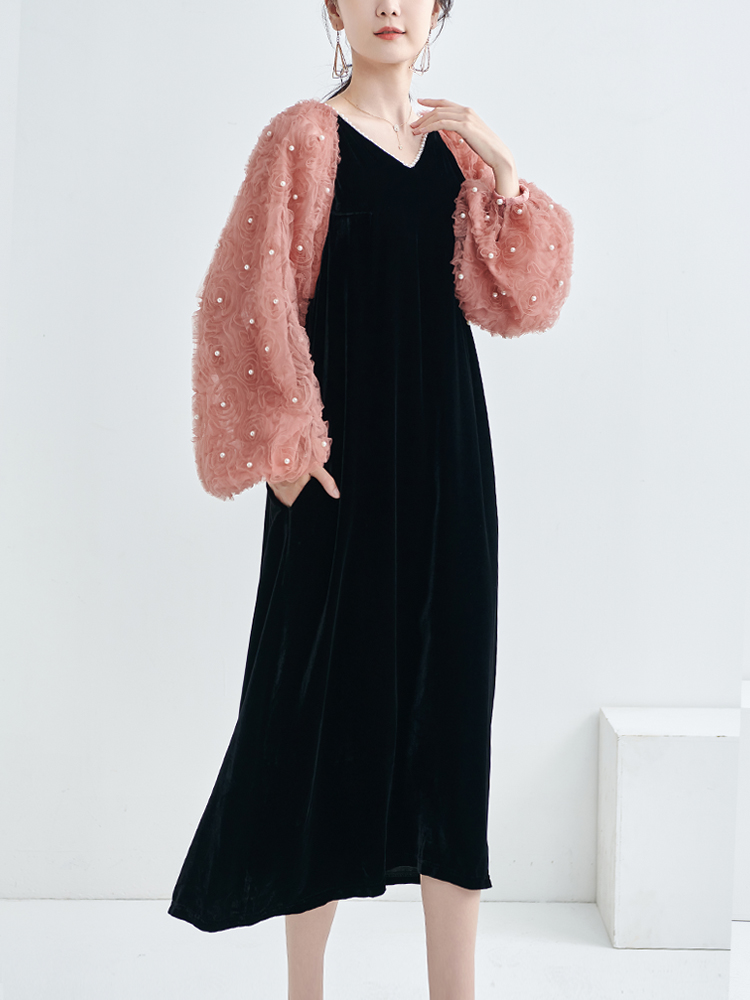 桑蚕丝礼服裙丝绒连衣裙晚礼服女