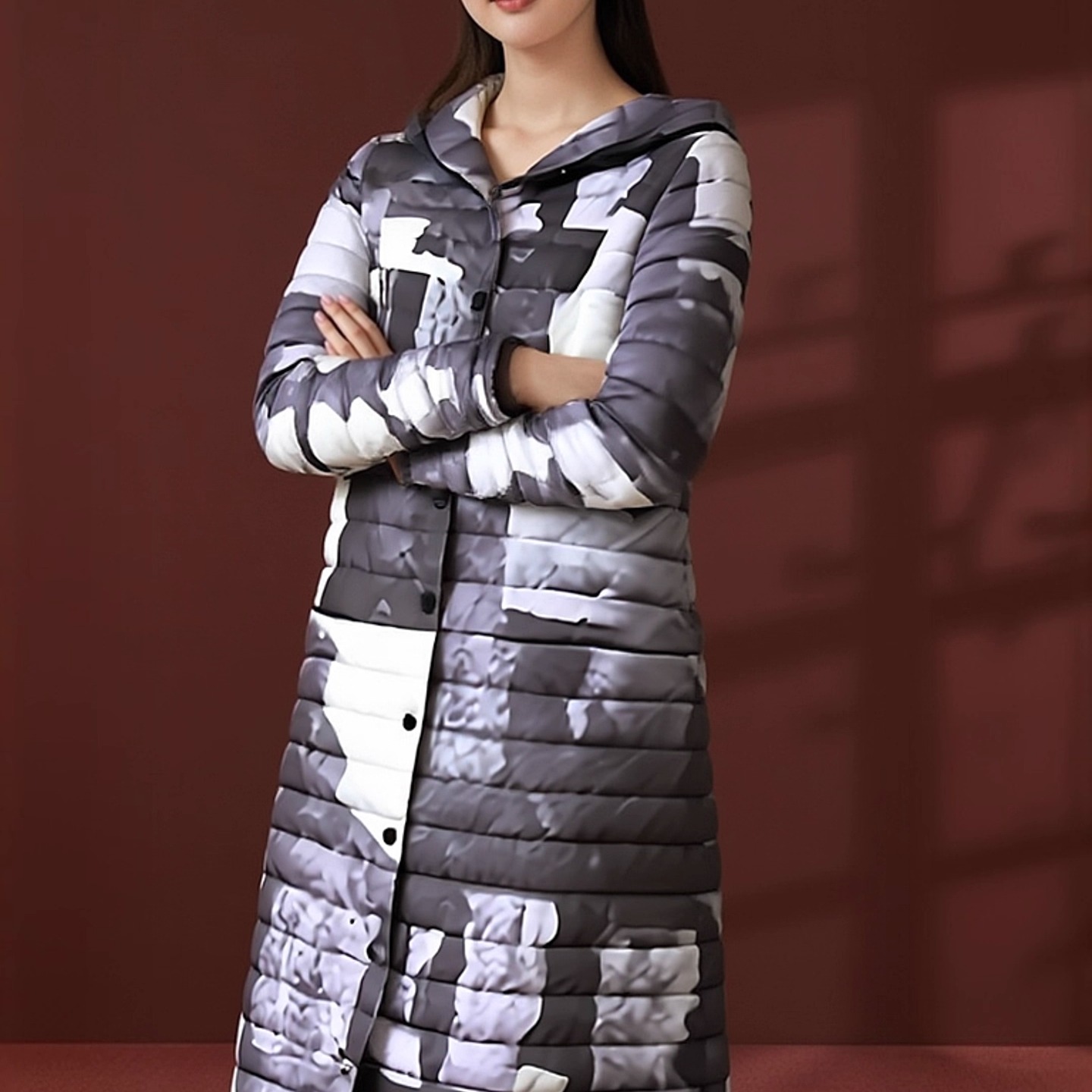 轻薄白鸭绒中长款羽绒服外套显瘦