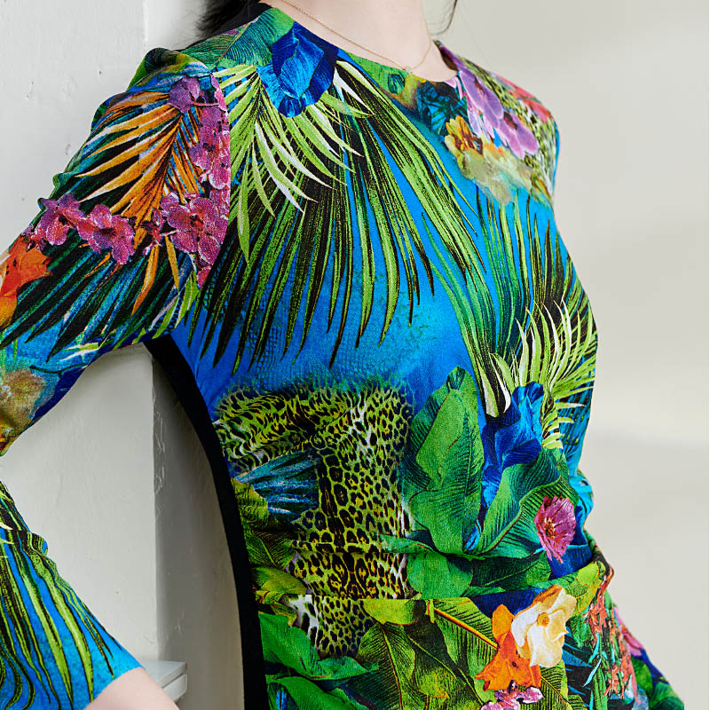 高级定制新款修身气质连衣裙网纱洋气妈妈女人味春秋绿花裙女时尚