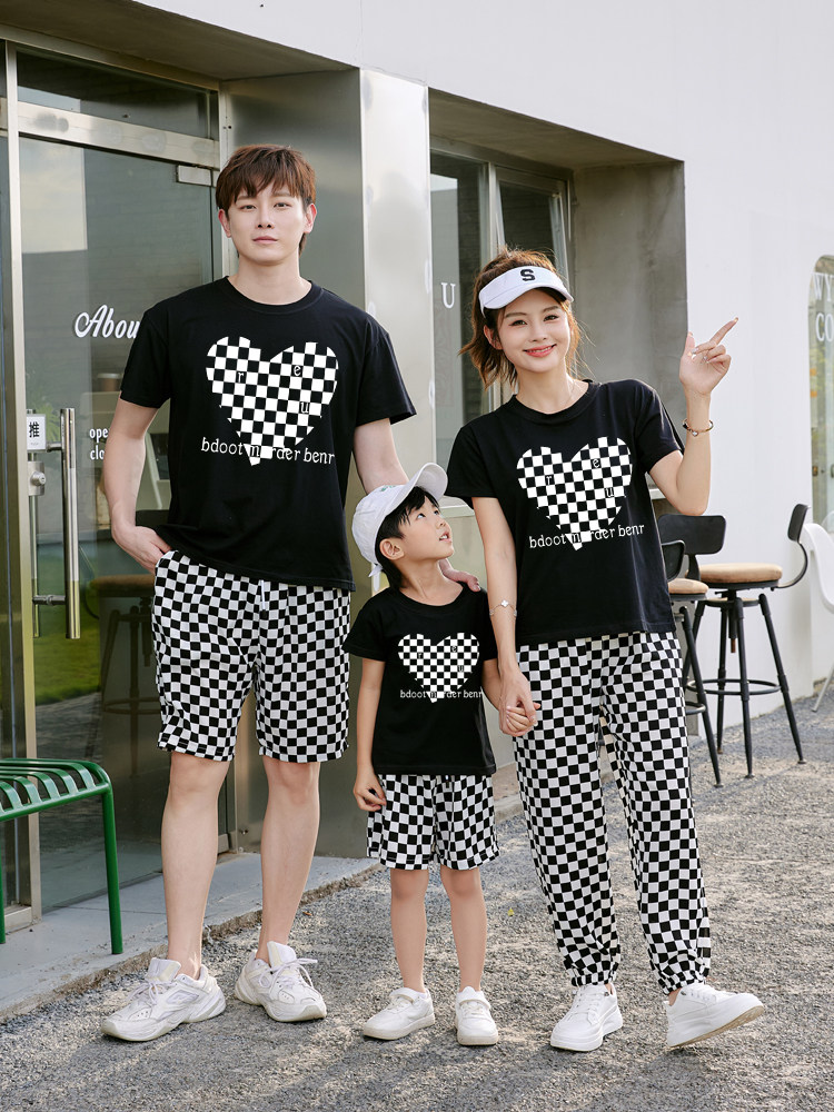 3인 4인 가족을 위한 부모자식 의류 세트 여름옷 순면 쉬폰 반팔 어머니-자녀 어머니-딸 2024 트렌디한 패션 스타일