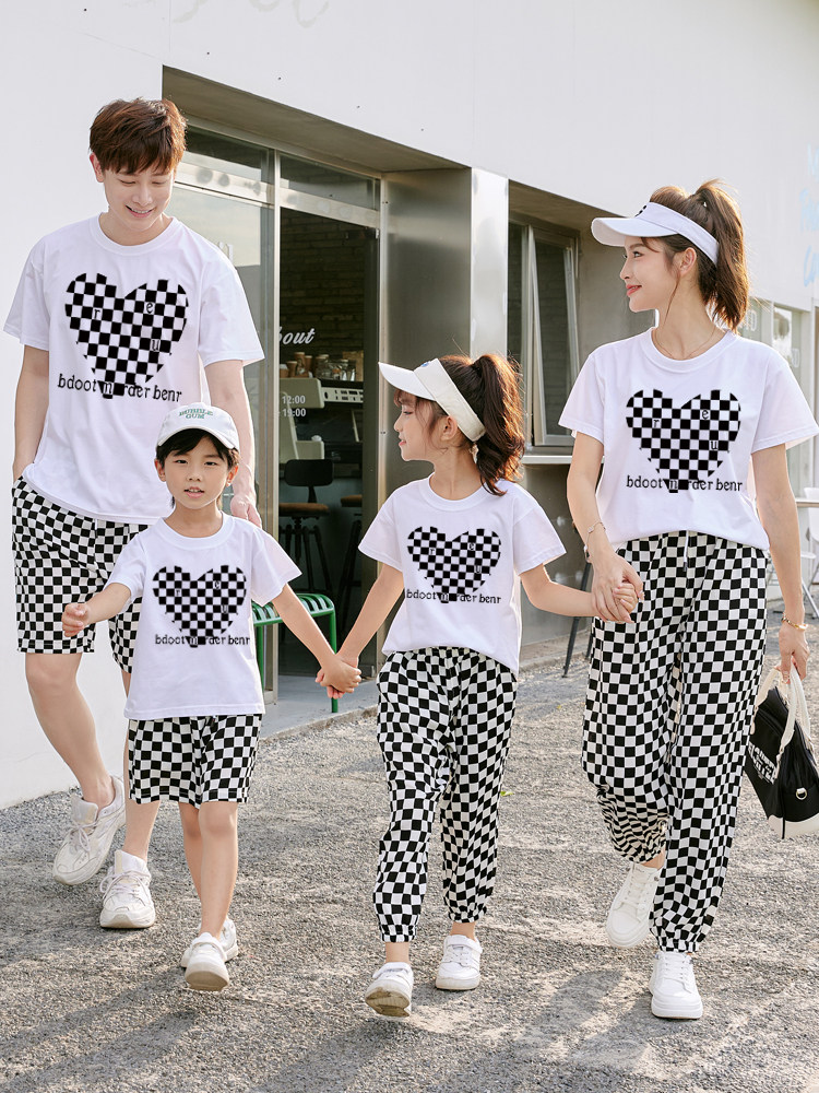 3인 4인 가족을 위한 부모자식 의류 세트 여름옷 순면 쉬폰 반팔 어머니-자녀 어머니-딸 2024 트렌디한 패션 스타일