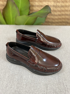 四季男鞋亮面开边珠牛皮豆豆鞋一脚蹬皮鞋潮男真皮商务休闲乐福鞋