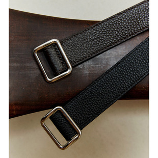 复古头层牛皮荔枝纹极简ROW风搭配方形银扣腰带无孔软真皮皮带女