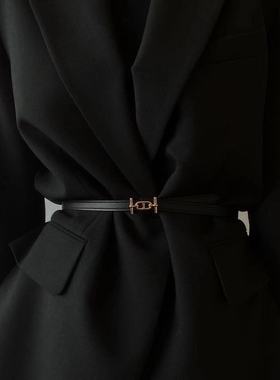 真皮腰带复古vintage法式小猪鼻复古扣百搭款皮带气质腰封配裤子