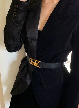 olddress复古vintage经典马车腰带真皮百搭牛皮皮带配大衣毛衣女