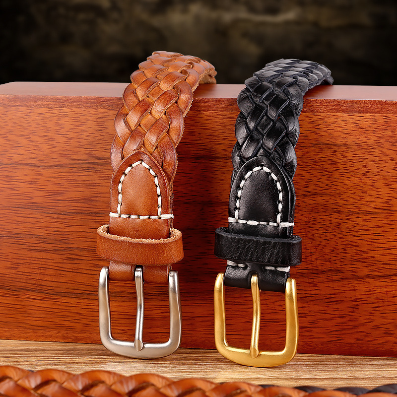编织头层牛皮简约休闲腰带