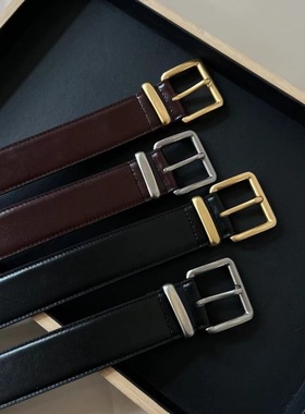 高级质感miu风头层牛皮腰带3.5cm宽 ins博主百搭真皮做旧皮带黑色