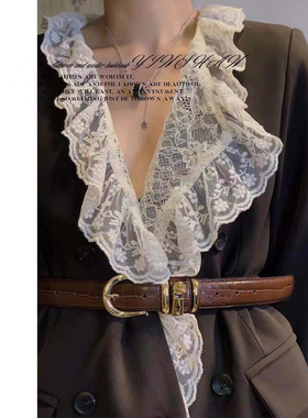 olddress复古经典vintage鳄鱼纹皮带小众锁扣百搭ins真皮腰带女