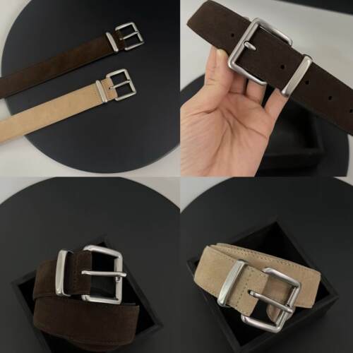 女士银扣反绒牛皮miu风宽腰带