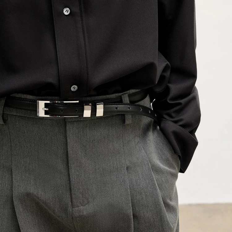 简约百搭指针游猎腰带头层牛皮皮带1.8cm古典宽度男士基础款黑色