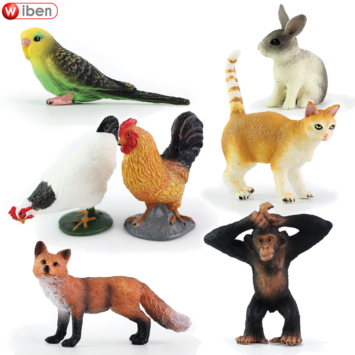 仿真野生动物世界公鸡猫狐狸猴子兔子鹦鹉模型儿童玩具早教认知-封面