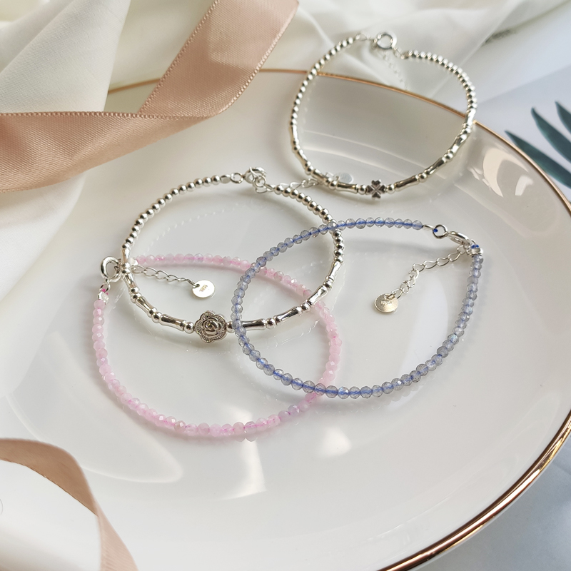 匠趣女款纯银水晶远程百搭手链