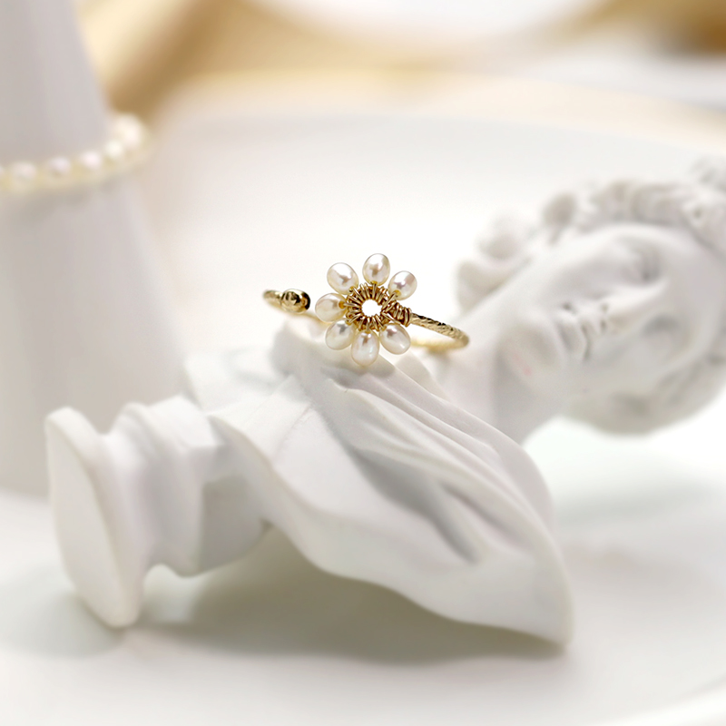 包金天然珍珠开口戒指环关节尾戒