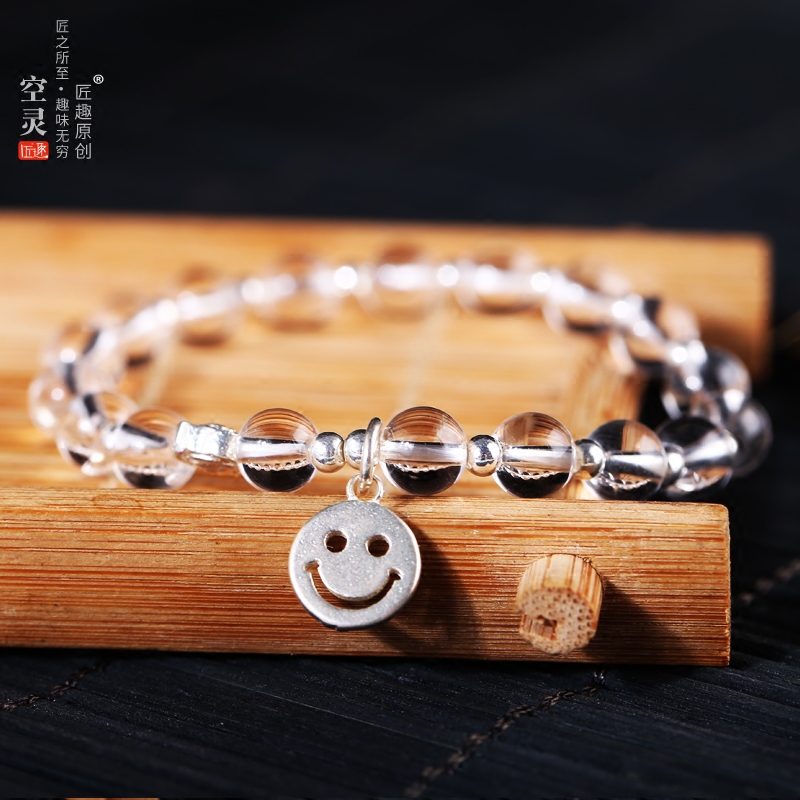 原创天然白水晶笑脸净化森系手链