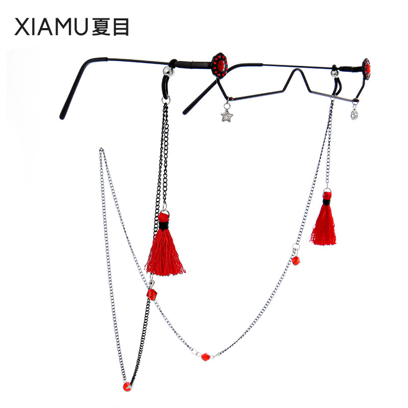 半框眼镜女带链条抖音网红同款图片