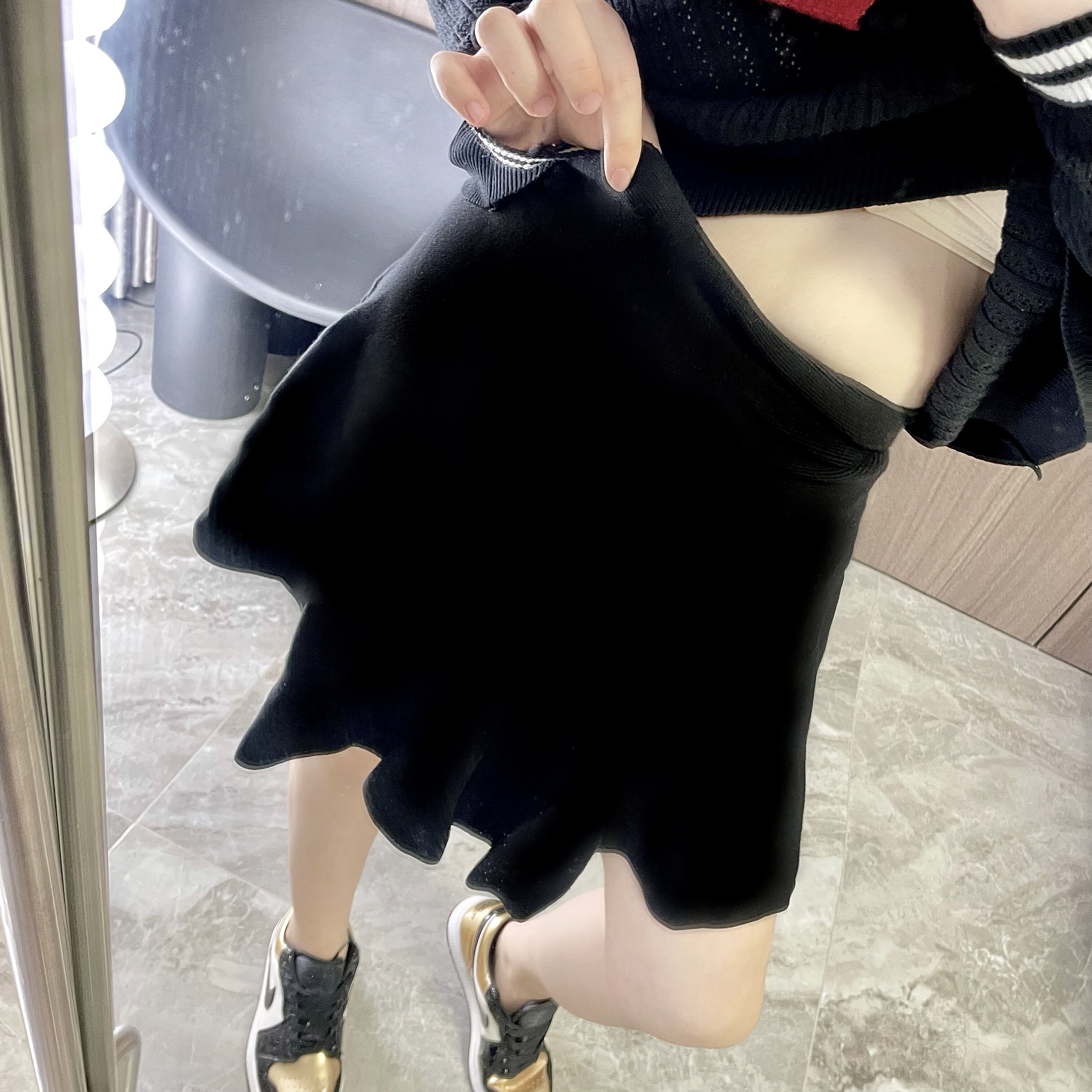7哥家四季款大码针织短裙胖mm显瘦短款伞裙针织半身裙
