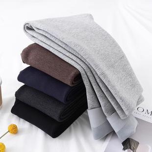 秋冬新款纯棉打底裤女加绒加厚平纹紧身裤收腹提臀外穿九分保暖裤