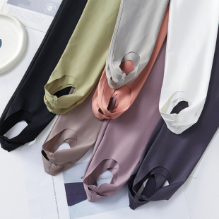 踩脚鲨鱼皮打底裤女浅灰色外穿春秋薄高腰收腹紧身瘦腿瑜伽脚蹬裤