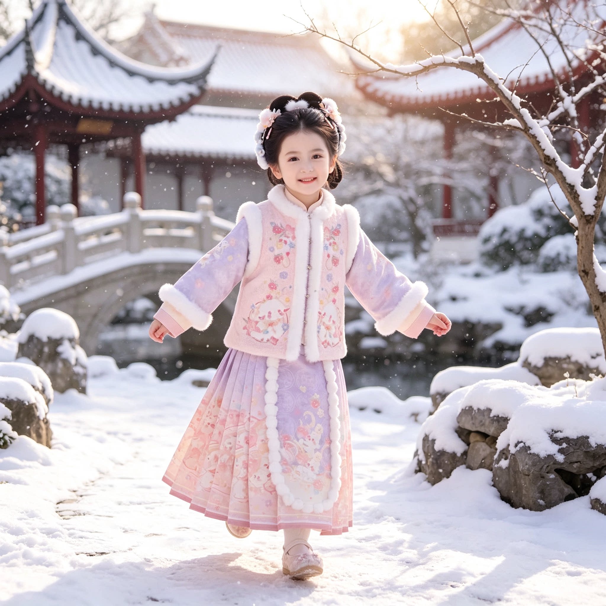 女童冬季加绒加厚汉服两件套