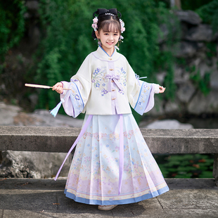 儿童中国风女款 2025新款 汉服古风明制汉服 秋装 女童马面裙套装