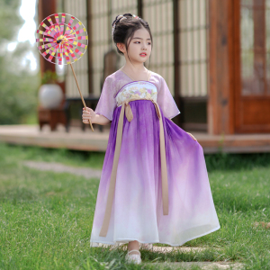 汉服女童夏季2024新款儿童古风高端超仙国风连衣裙女孩飘逸表演服