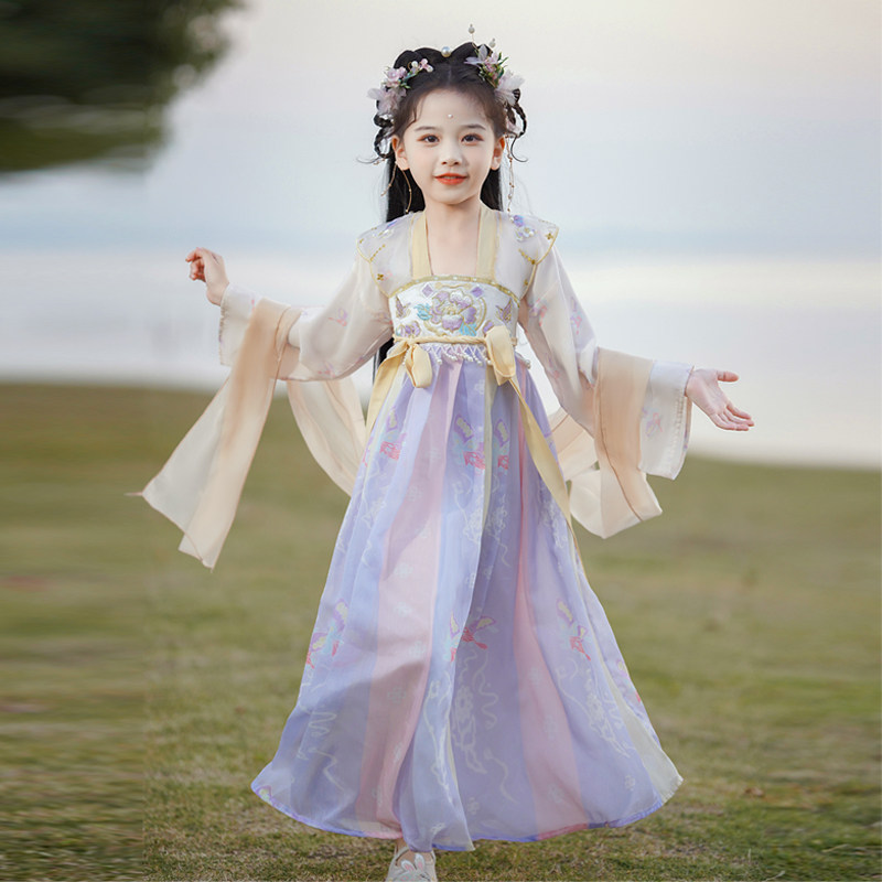 仙子遇女童汉服中国风2026春秋新款超仙唐装儿童演出连衣裙凤蝶