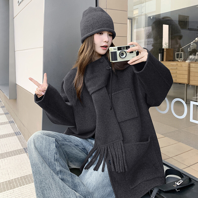 【大货已出】0868濮院山羊绒大衣 连围巾