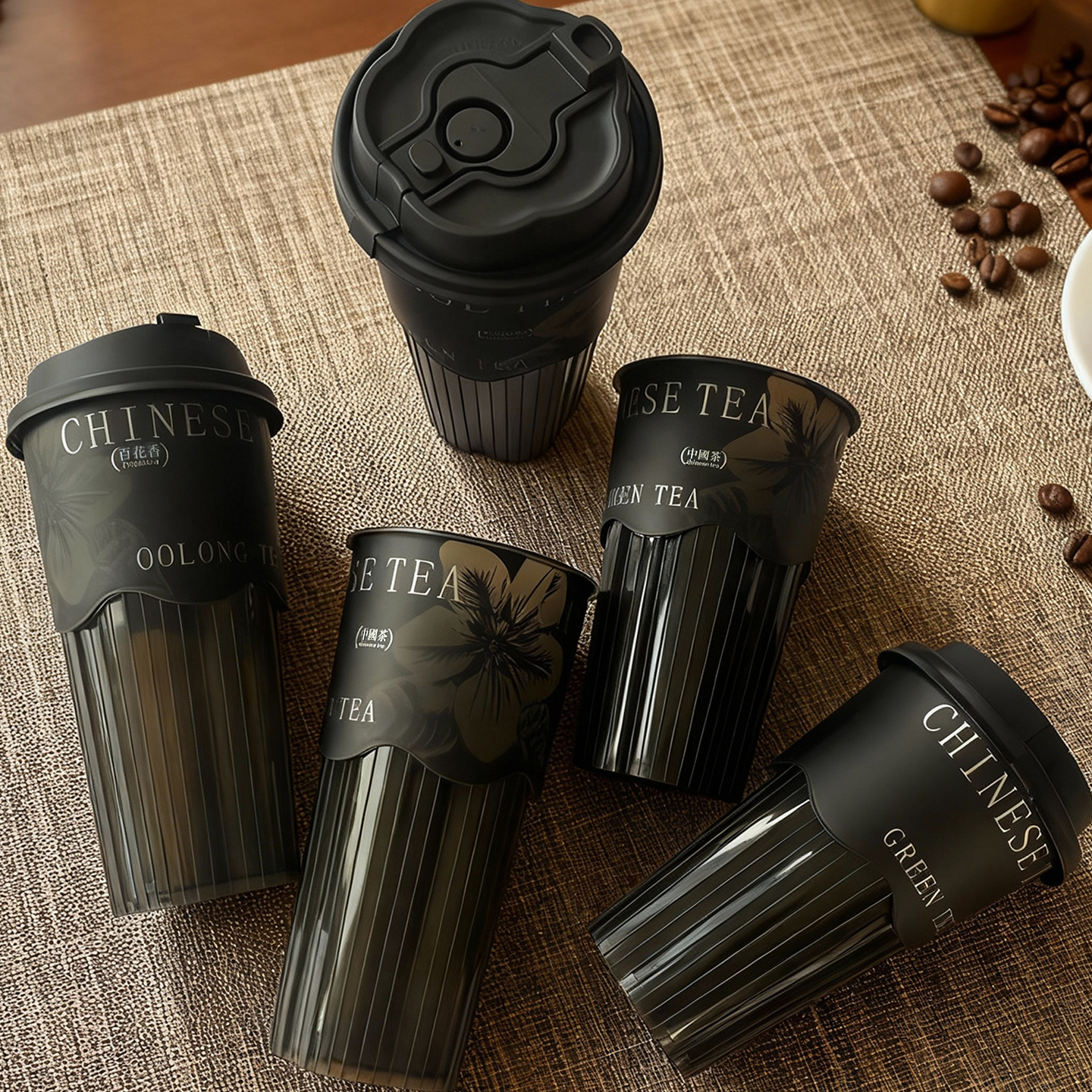 700ml奶茶杯子膜内贴花瓣条纹奶茶店冷饮专用商用注塑杯定制logo