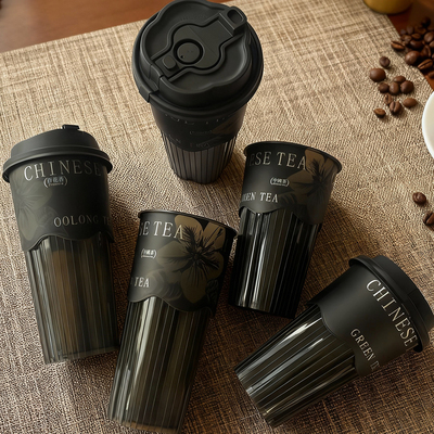 700ml奶茶杯子膜内贴花瓣条纹奶茶店冷饮专用商用注塑杯定制logo