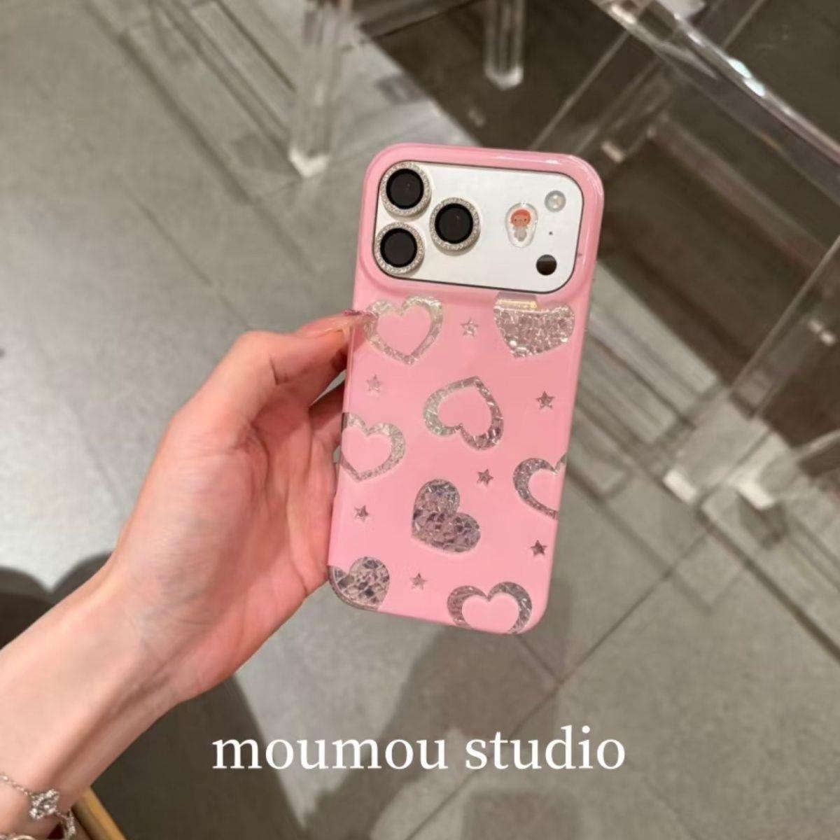 ins韩系粉底镭射爱心适用于苹果iPhone17promax手机壳16pro女15