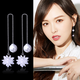 冰花雪花耳线长款人造锆石水晶冰雪花吊坠水钻耳坠气质流苏耳环女