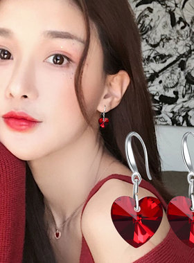 心形女生2025新款爆款轻奢小众蓝宝石紫色耳饰925银镀金海洋之心