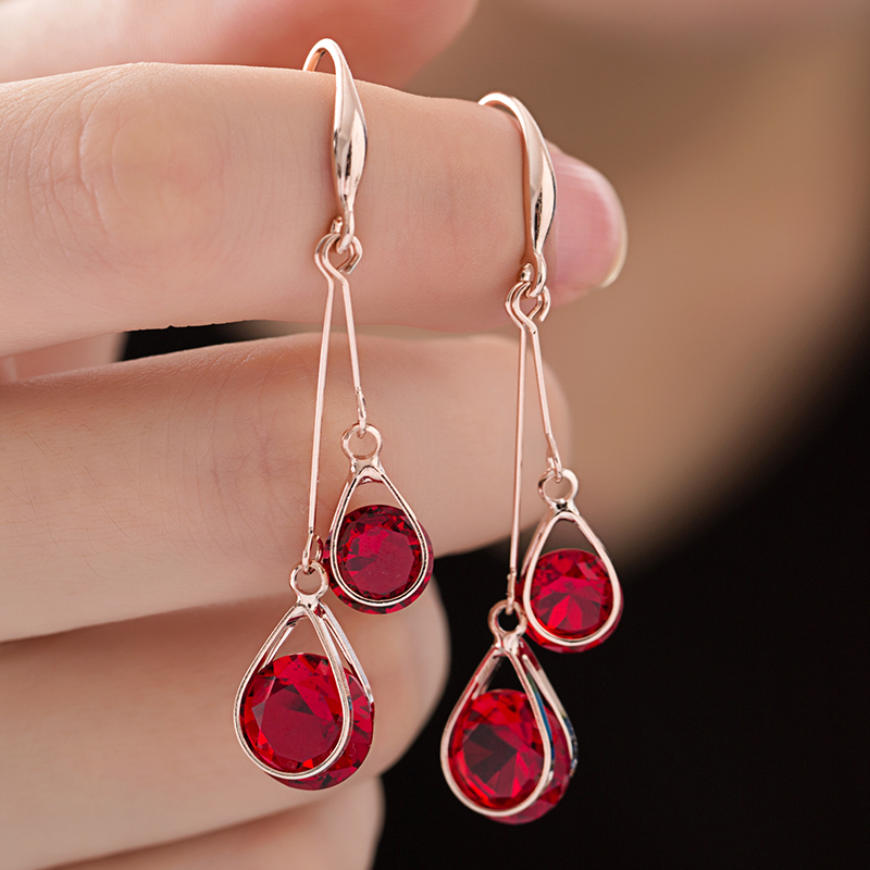 S925银针水滴耳环挂钩人工锆石