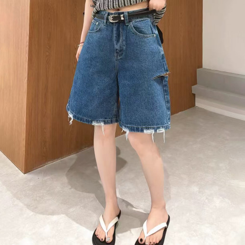 夏季高腰破洞牛仔五分裤女休闲潮