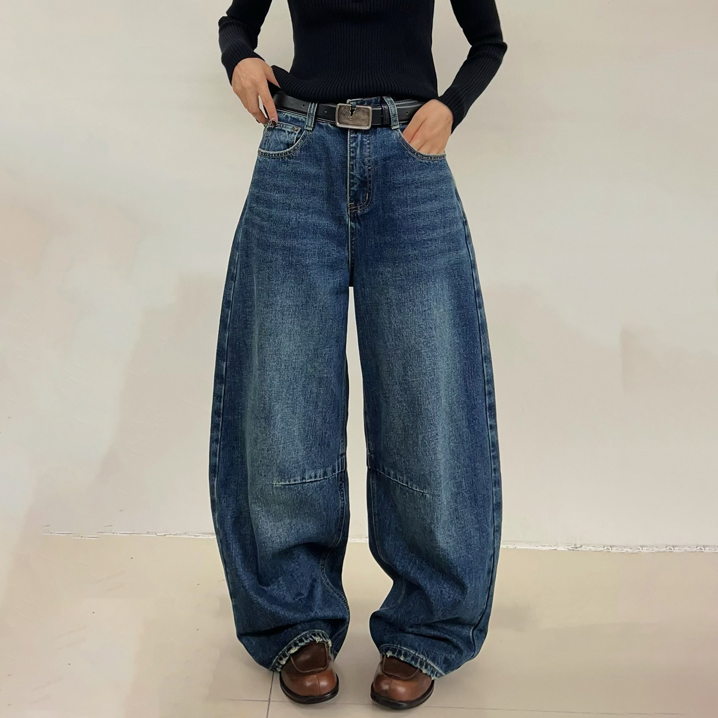 秋冬磨毛牛仔弯刀裤女高腰休闲潮