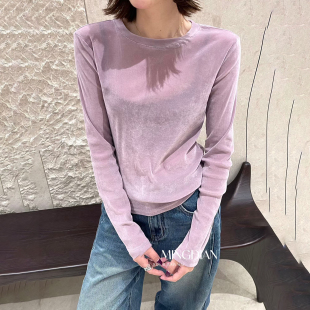 欧洲站丝绒长袖T恤女2026秋季新款修身显瘦圆领休闲百搭打底衫ins