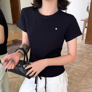 显瘦百搭简约短款 欧洲站短袖 圆领修身 新款 上衣ins T恤女2026年春季