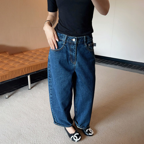 秋季牛仔奶奶裤女高腰宽松九分裤