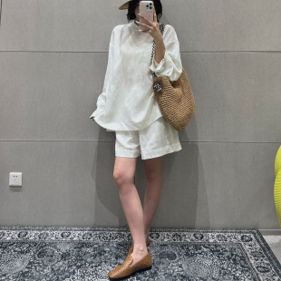 欧洲站棉质两件套女2026夏季新款极简风圆领长袖显瘦休闲套装女装