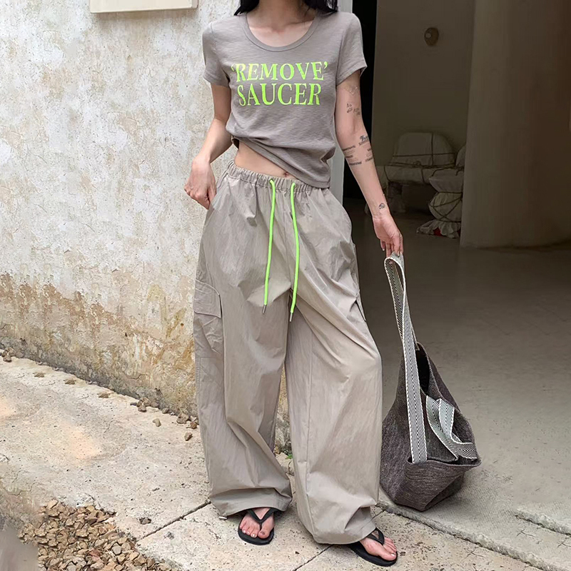 欧洲站工装裤女2025夏季新款小个子酷飒风休闲宽松直筒阔腿裤束脚