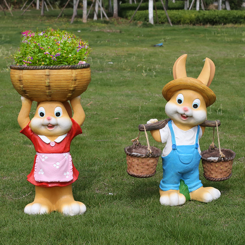 庭院装饰园林花缸卡通小兔子摆件