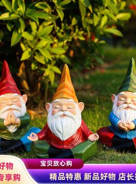 跨境新品打坐地精花园精灵树脂摆件家居户外庭院侏儒小矮人工艺品