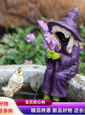 跨境新款万圣节鬼节钓鱼树脂工艺品摆件钓鱼鱼缸摆件装饰品礼